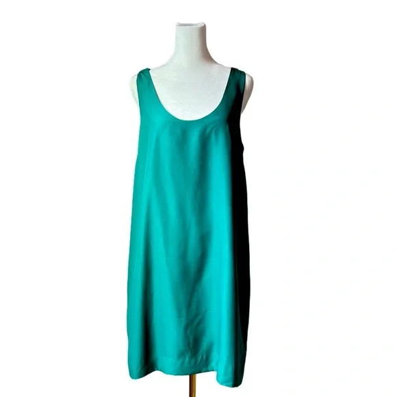 New J. Crew Factory Emerald Green Twist Back Racerback Shift Tank Dress Size 10 - Picture 1 of 8